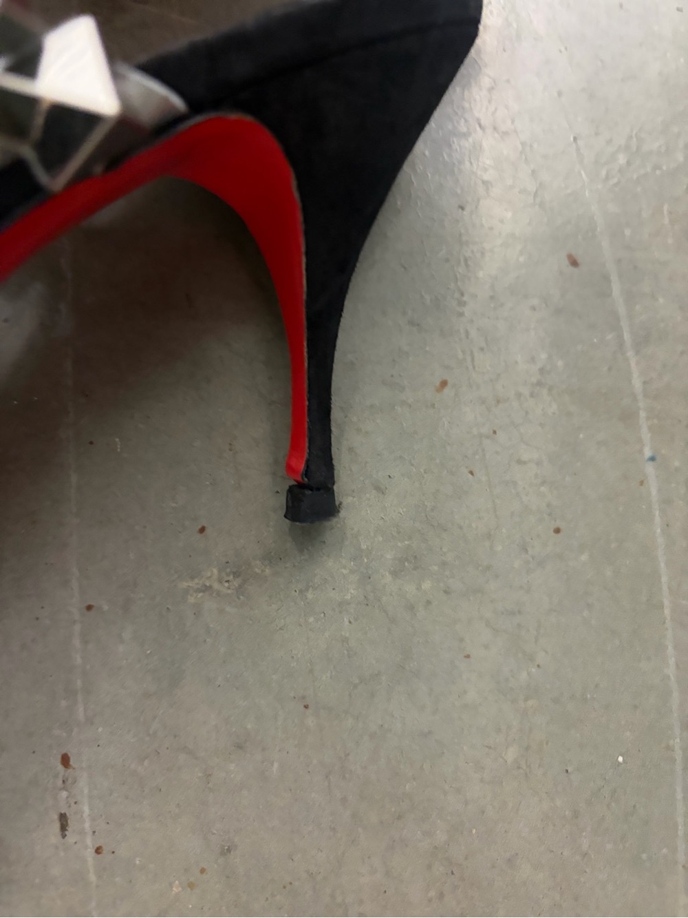 CHRISTIAN LOUBOUTIN BLACK SUEDE SILVER STUDDED ANKLE STRAP POINTED TOE HEELS - Picture 7 of 12